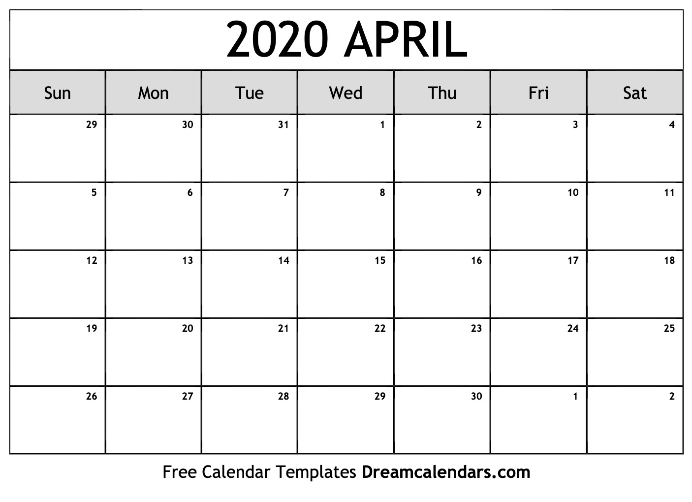 Free April 2020 Printable Calendar | Dream Calendars