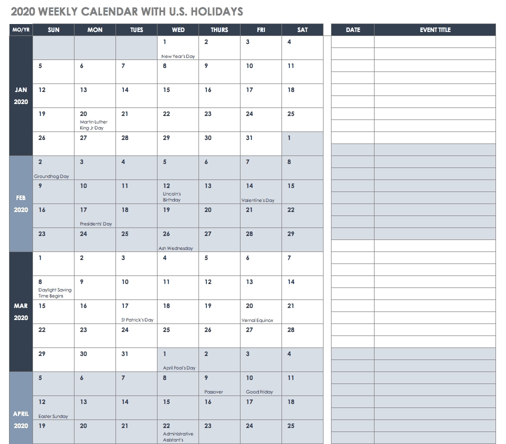 Free Blank Calendar Templates - Smartsheet