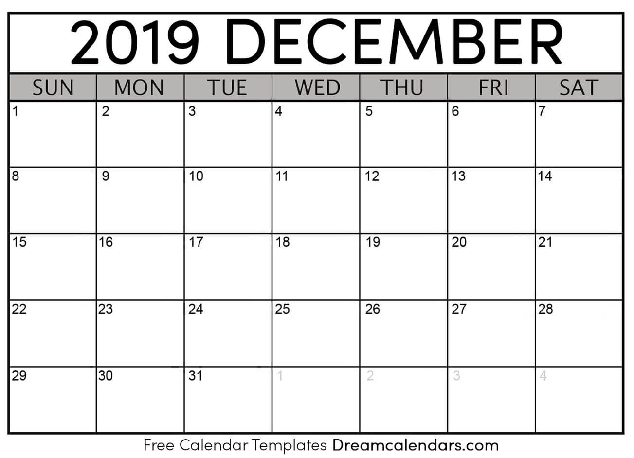 Free December 2019 Printable Calendar | Dream Calendars