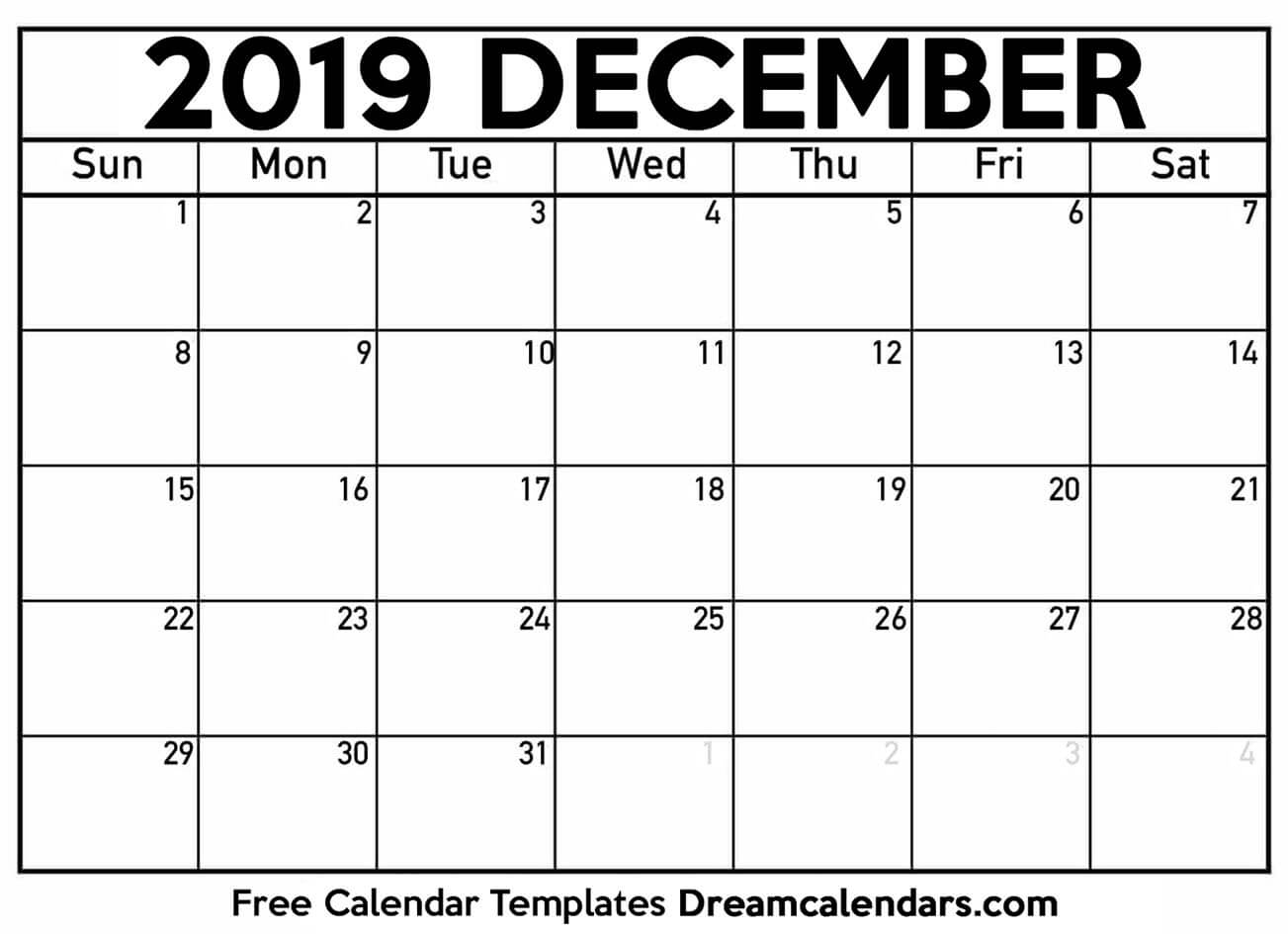 Free December 2019 Printable Calendar | Dream Calendars