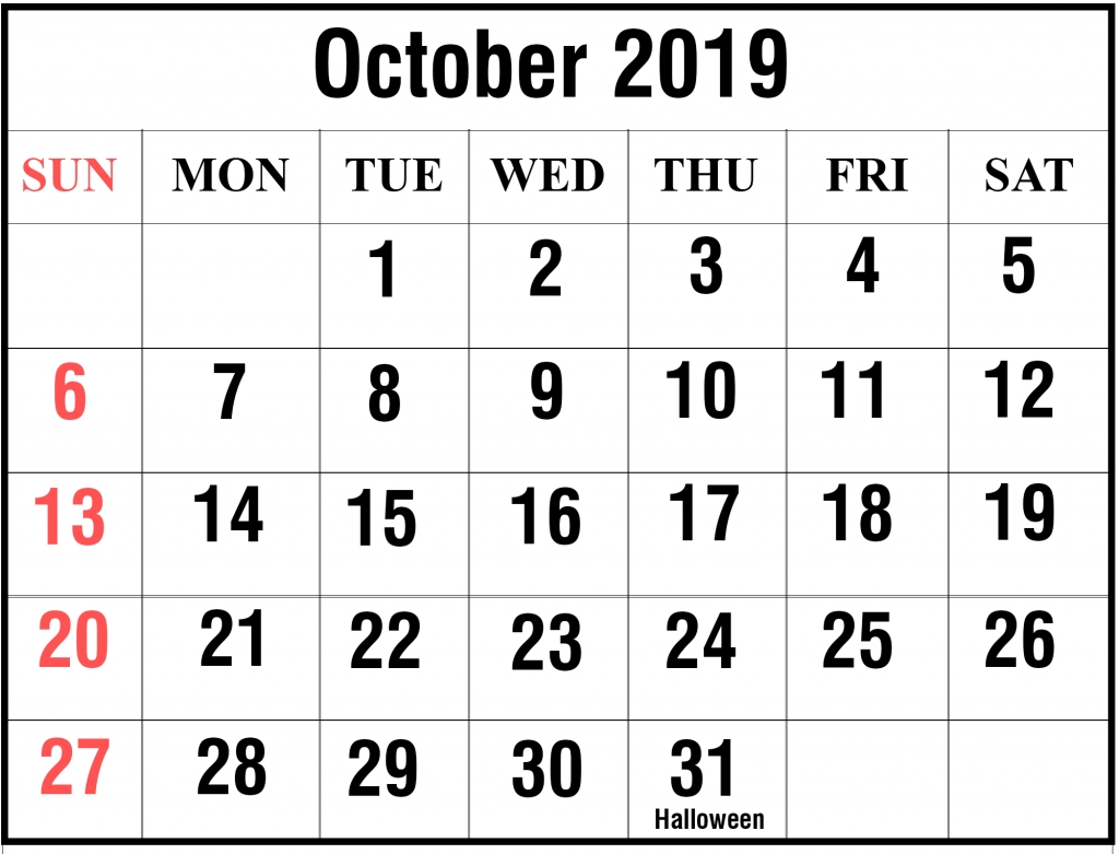 Free Editable October 2019 Printable Calendar [Excel, Pdf