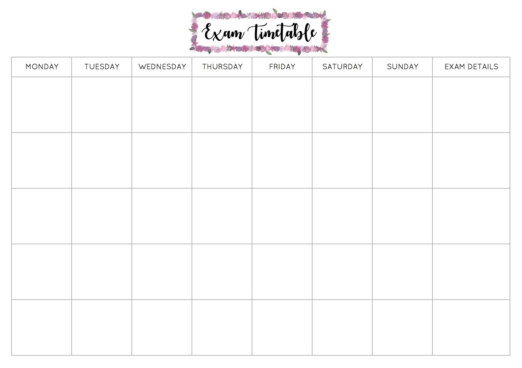 Free Exam Timetable Printable – Emily Studies | Study