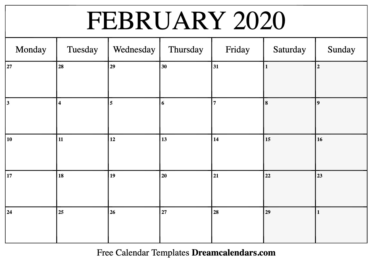 Free February 2020 Printable Calendar | Dream Calendars