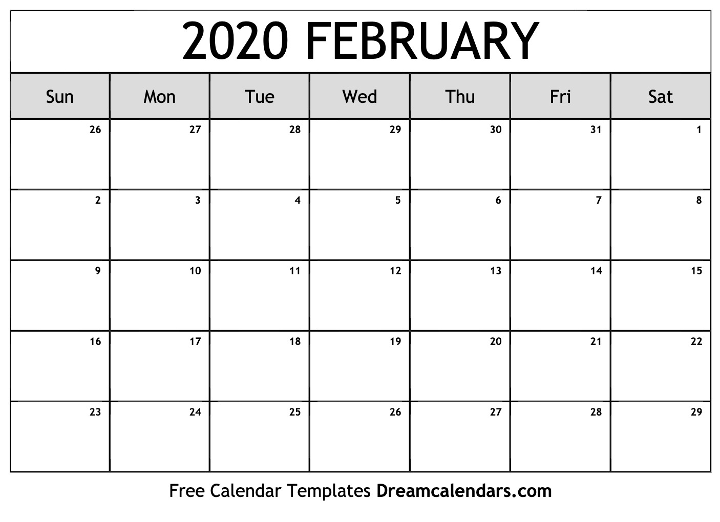 Free February 2020 Printable Calendar | Dream Calendars