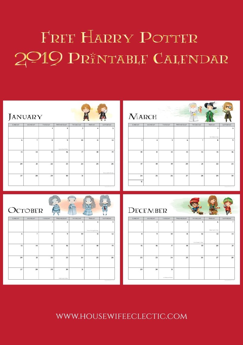 Free Harry Potter 2019 Printable Calendar - Housewife Eclectic