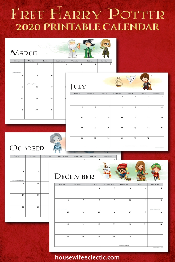 Free Harry Potter 2020 Printable Calendar - Housewife Eclectic