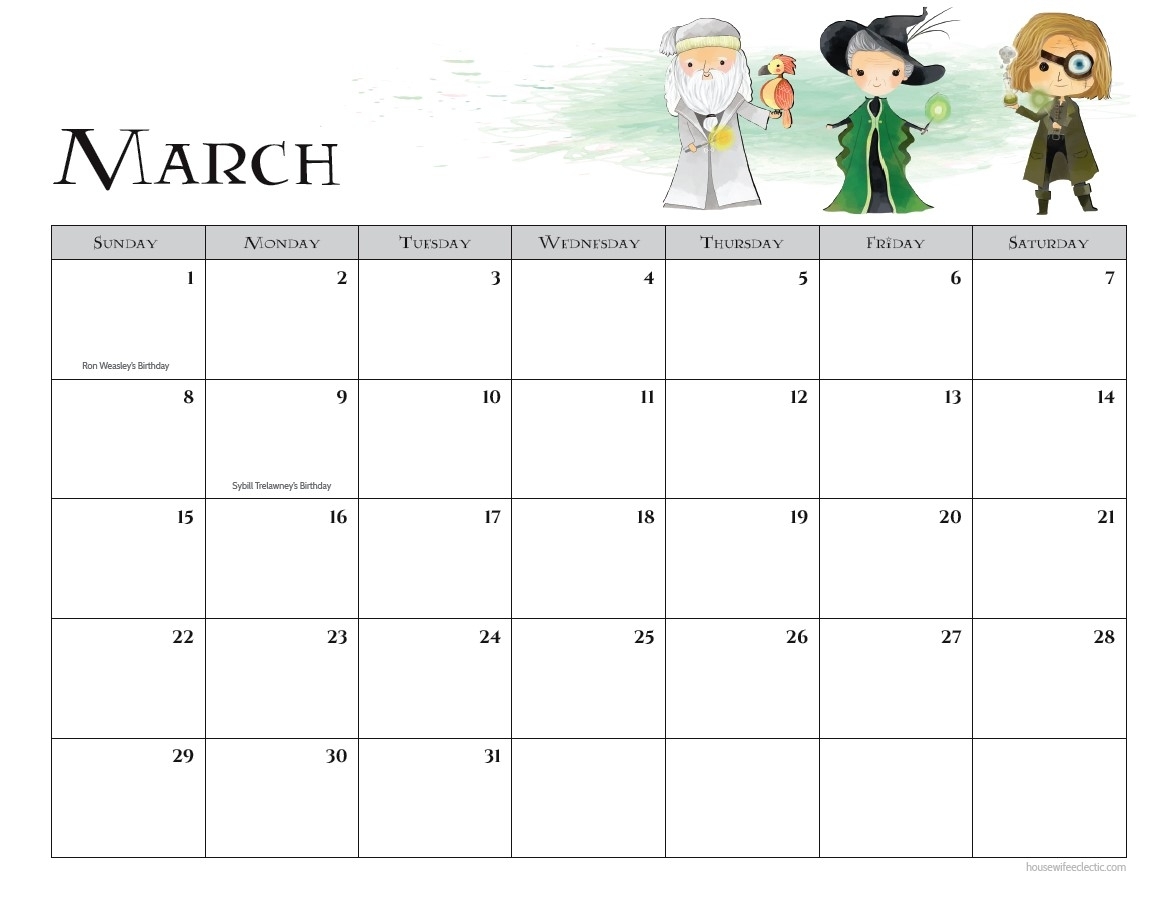 Free Harry Potter 2020 Printable Calendar - Housewife Eclectic