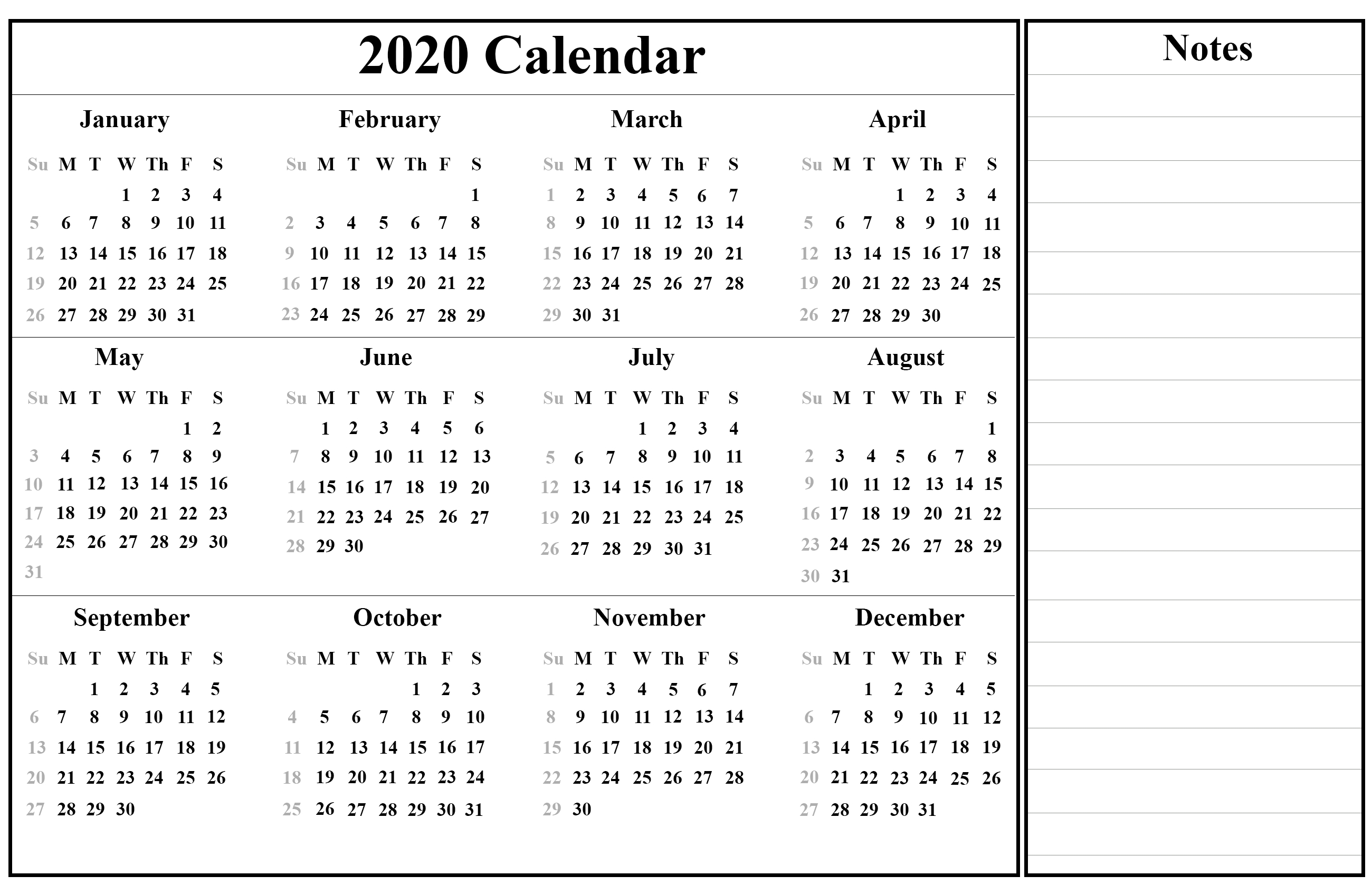 Calendar Of 2020 India | Month Calendar Printable