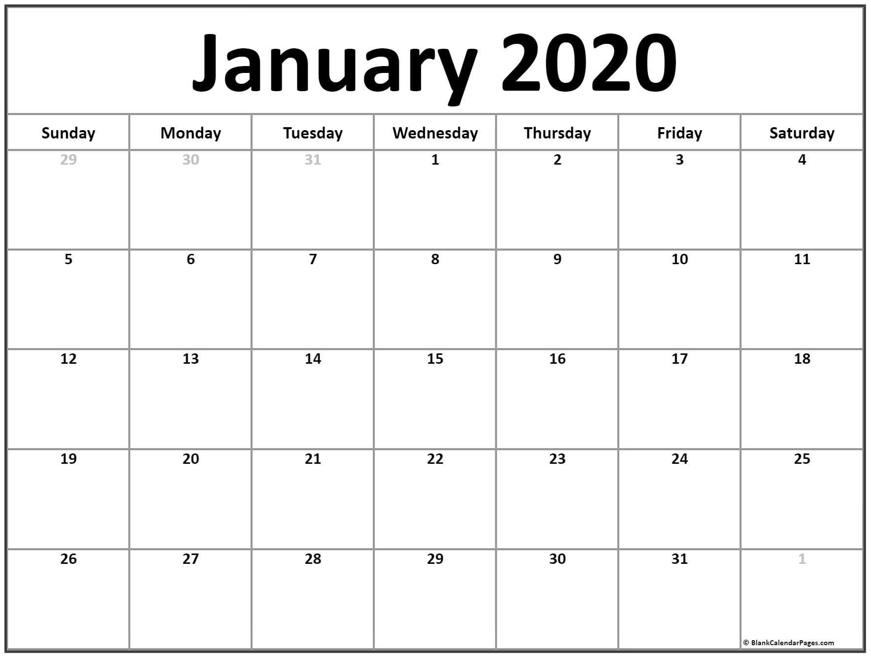 Free January 2020 Printable Calendar - Create Your Editable