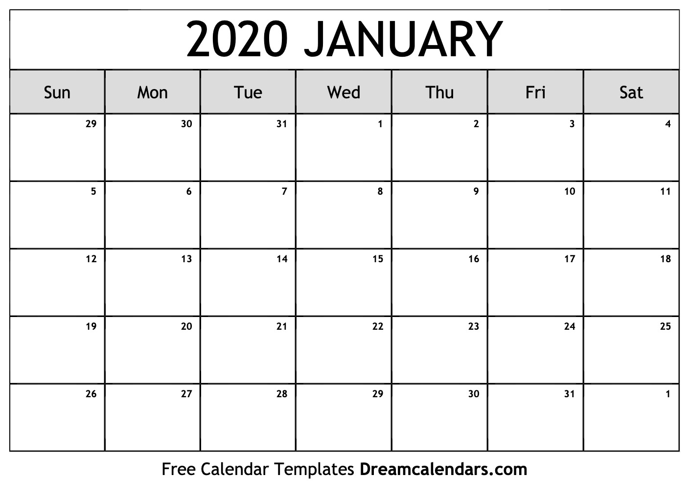 Free January 2020 Printable Calendar | Dream Calendars