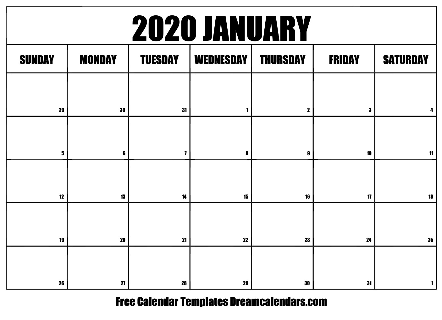 Free January 2020 Printable Calendar | Dream Calendars