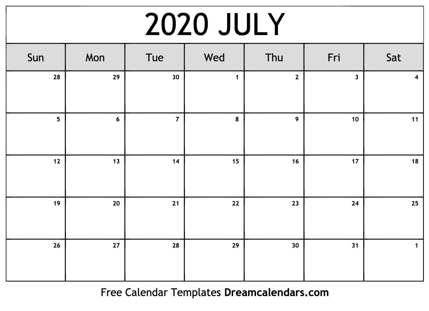 Free July 2020 Printable Calendar | Dream Calendars