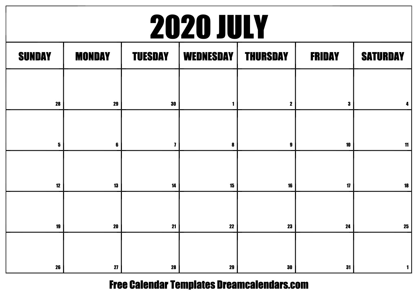 Free July 2020 Printable Calendar | Dream Calendars