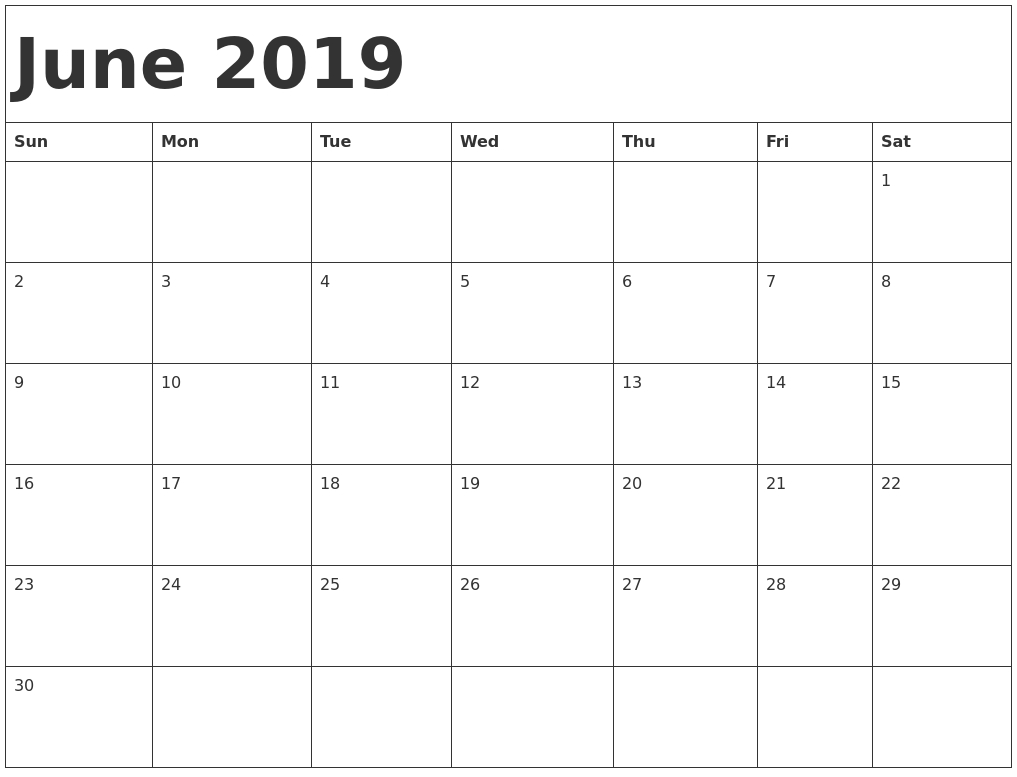 Free June 2019 Printable Calendar Blank Templates