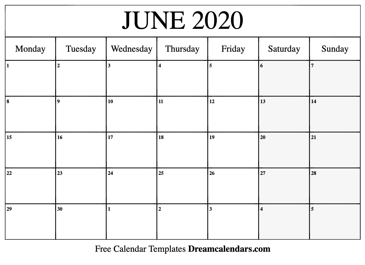 Free June 2020 Printable Calendar | Dream Calendars