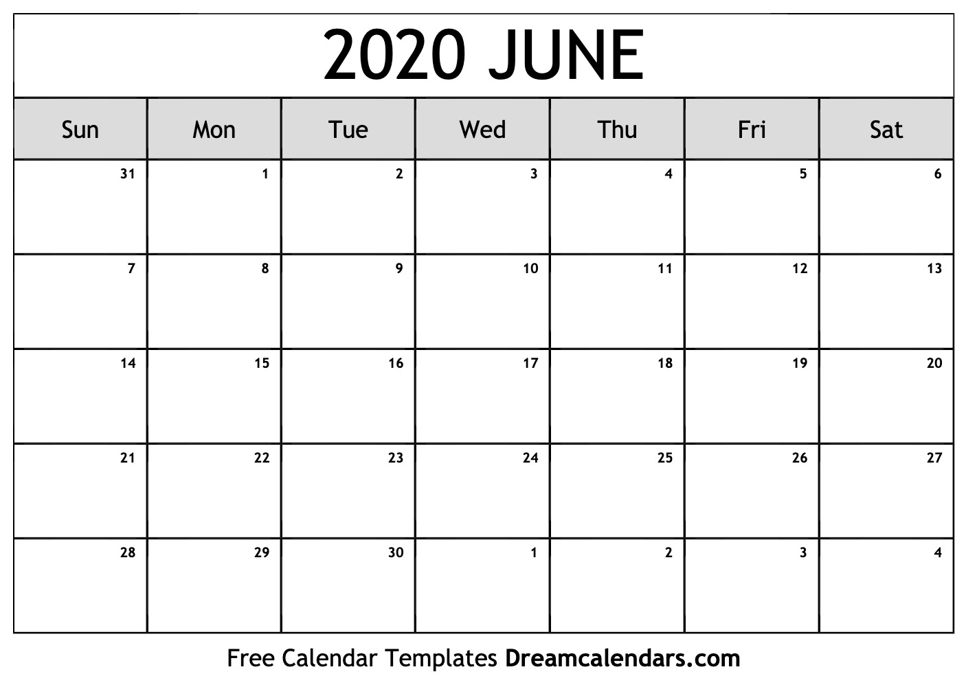 Free June 2020 Printable Calendar | Dream Calendars