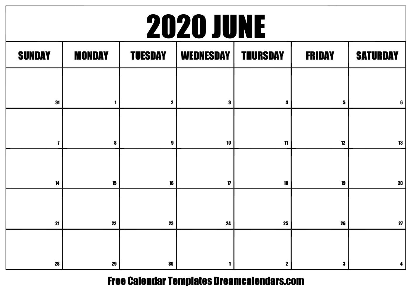 Free June 2020 Printable Calendar | Dream Calendars