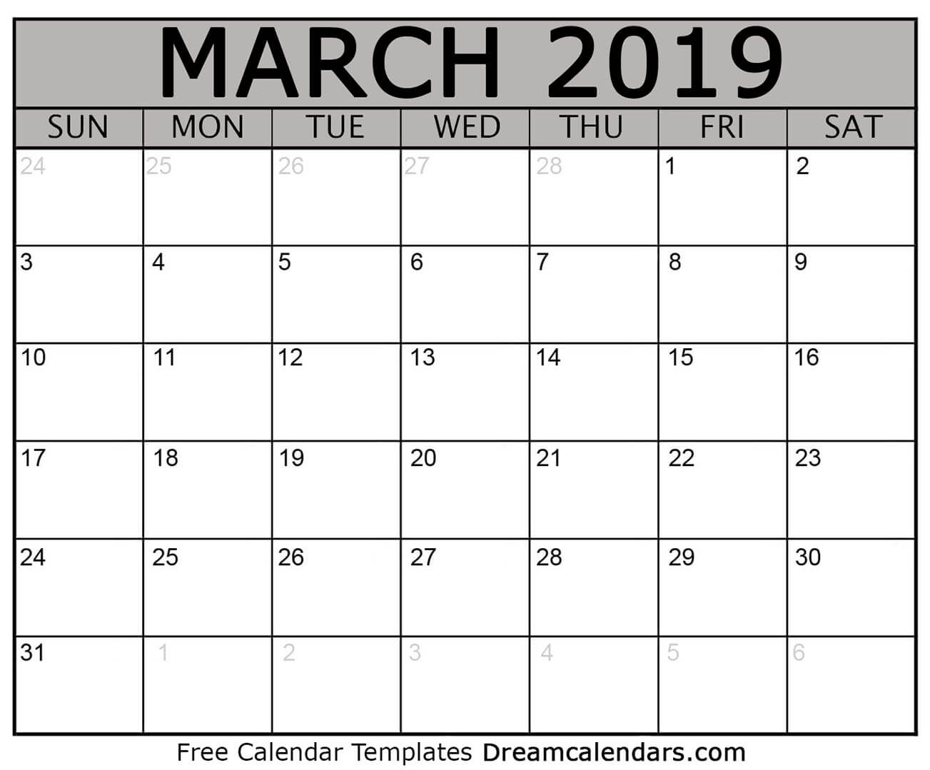 Free March 2019 Printable Calendar | Dream Calendars