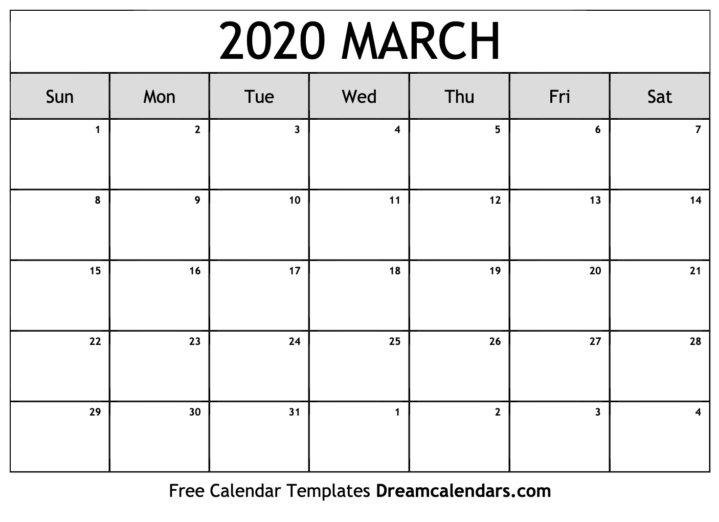 Free March 2020 Printable Calendar | Dream Calendars