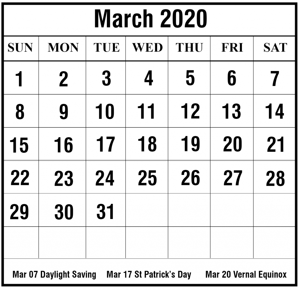 Free March 2020 Printable Calendar Template In Pdf, Excel