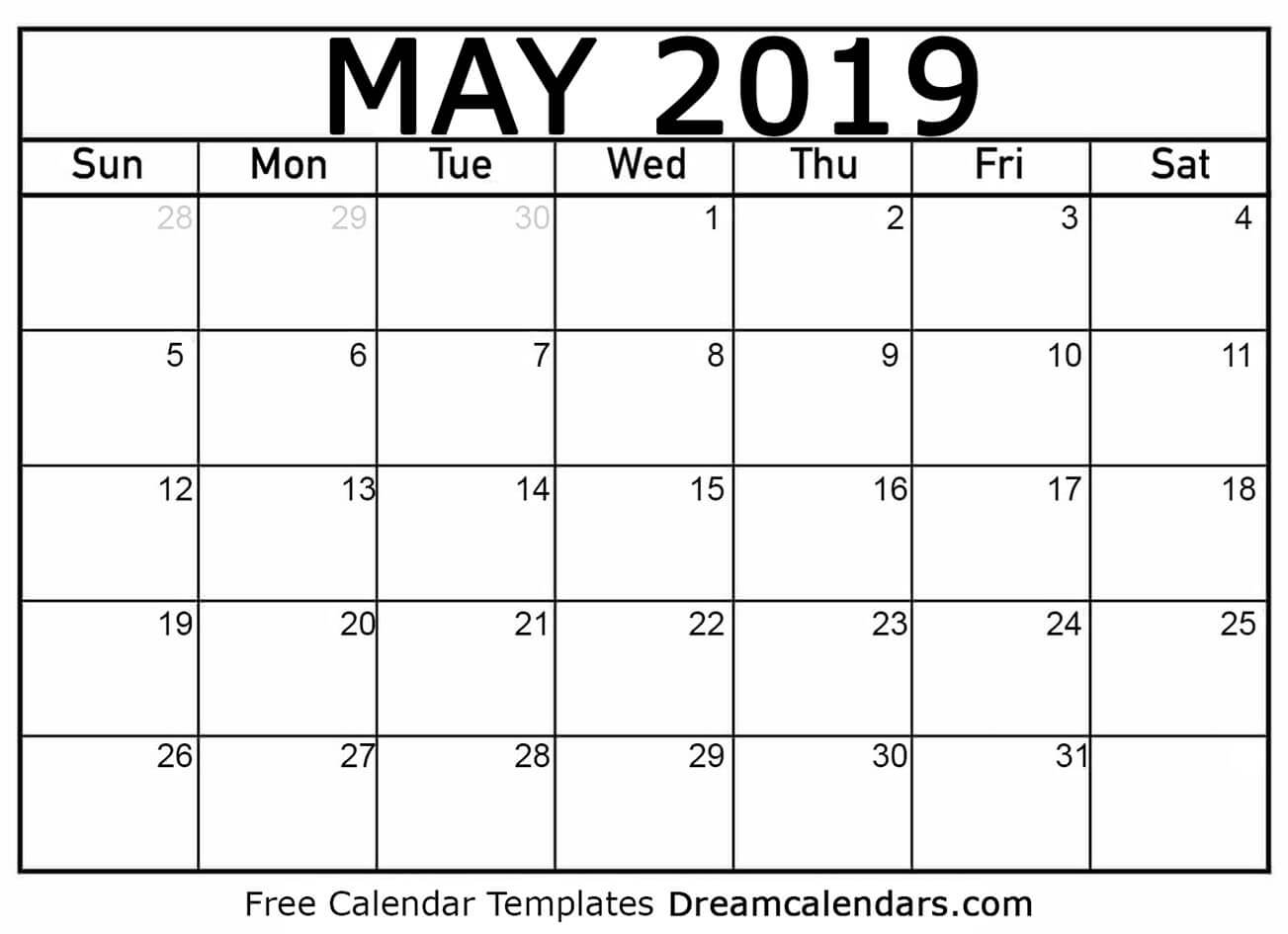 Free May 2019 Printable Calendar | Dream Calendars
