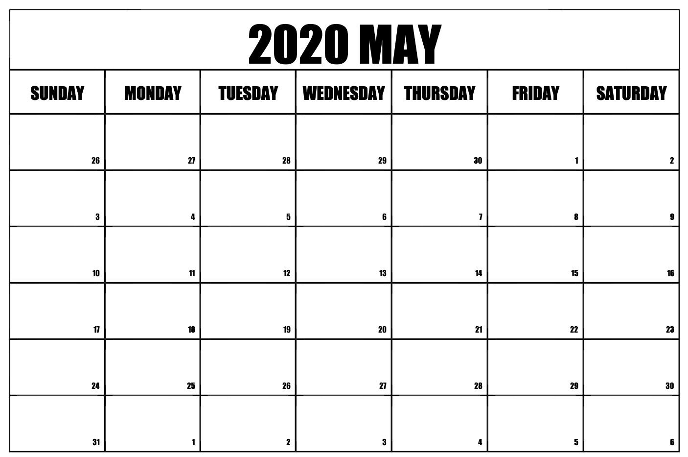 Free May 2020 Calendar – Blank Printable Template