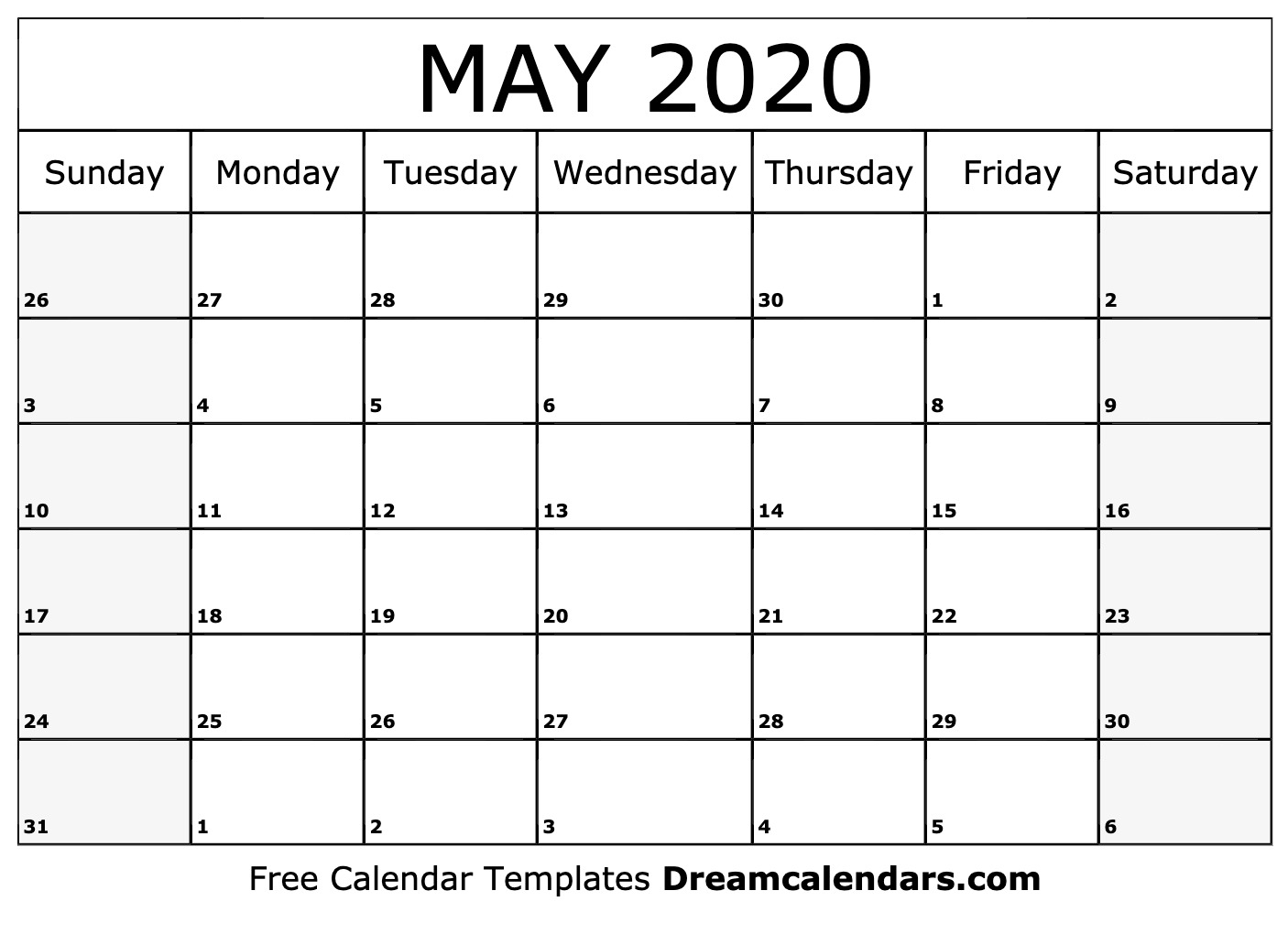 Free May 2020 Printable Calendar | Dream Calendars