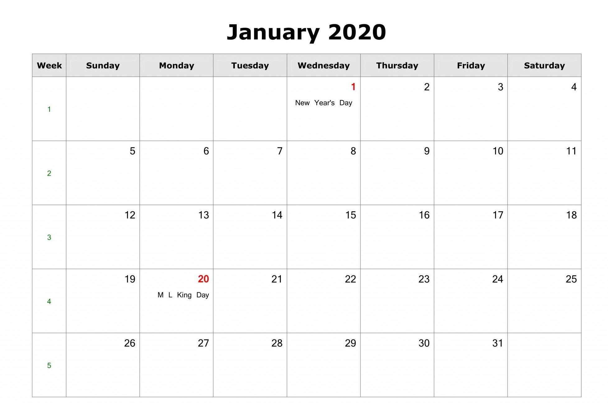 Free} Monthly January 2020 Calendar Pdf Word Excel Page