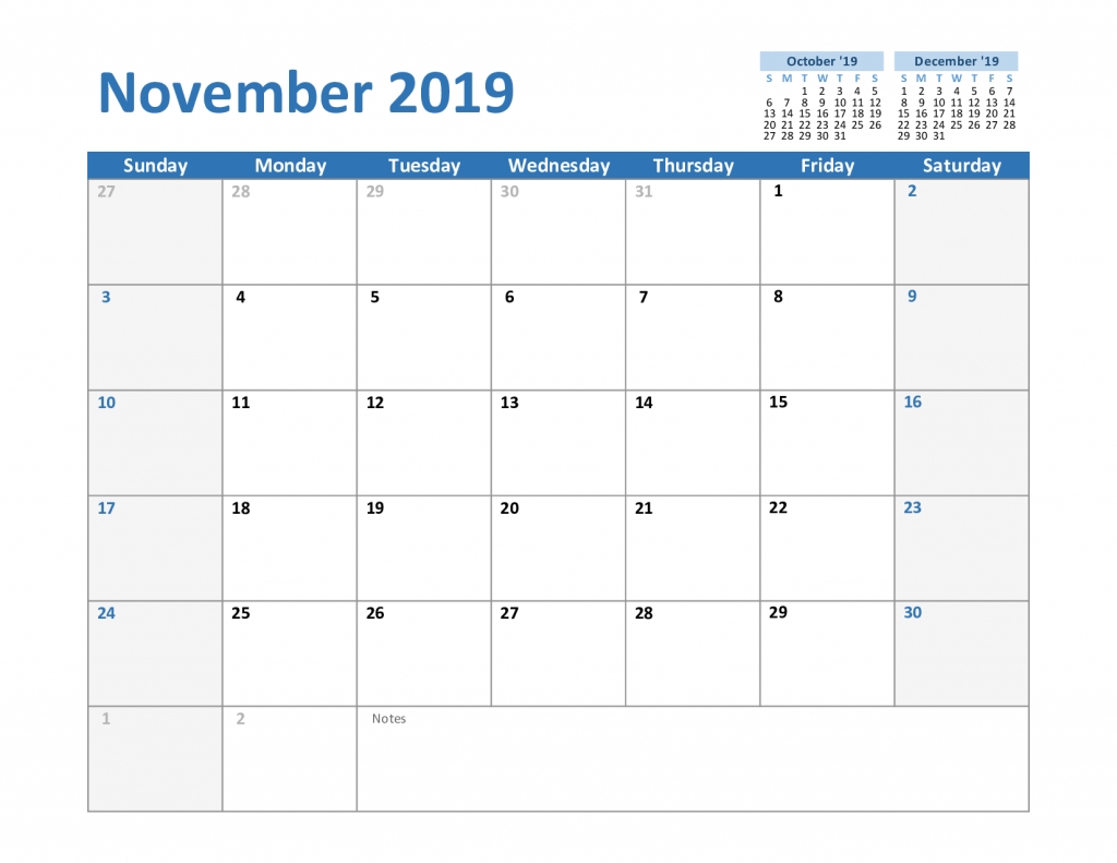 Free November 2019 Printable Calendar Template In Pdf, Excel