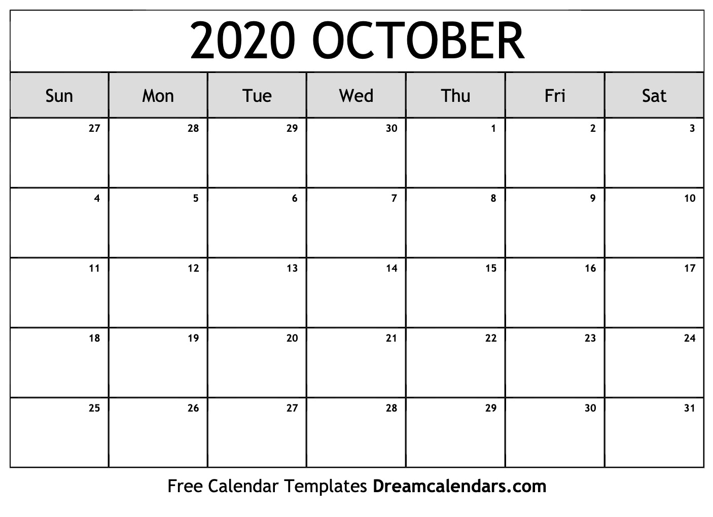 Free October 2020 Printable Calendar | Dream Calendars