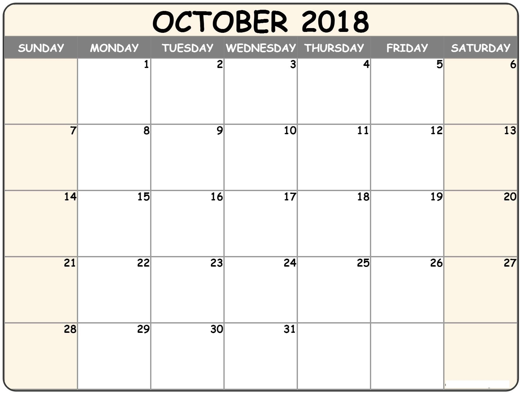 Free October Calendar 2019 Printable Templates Blank With