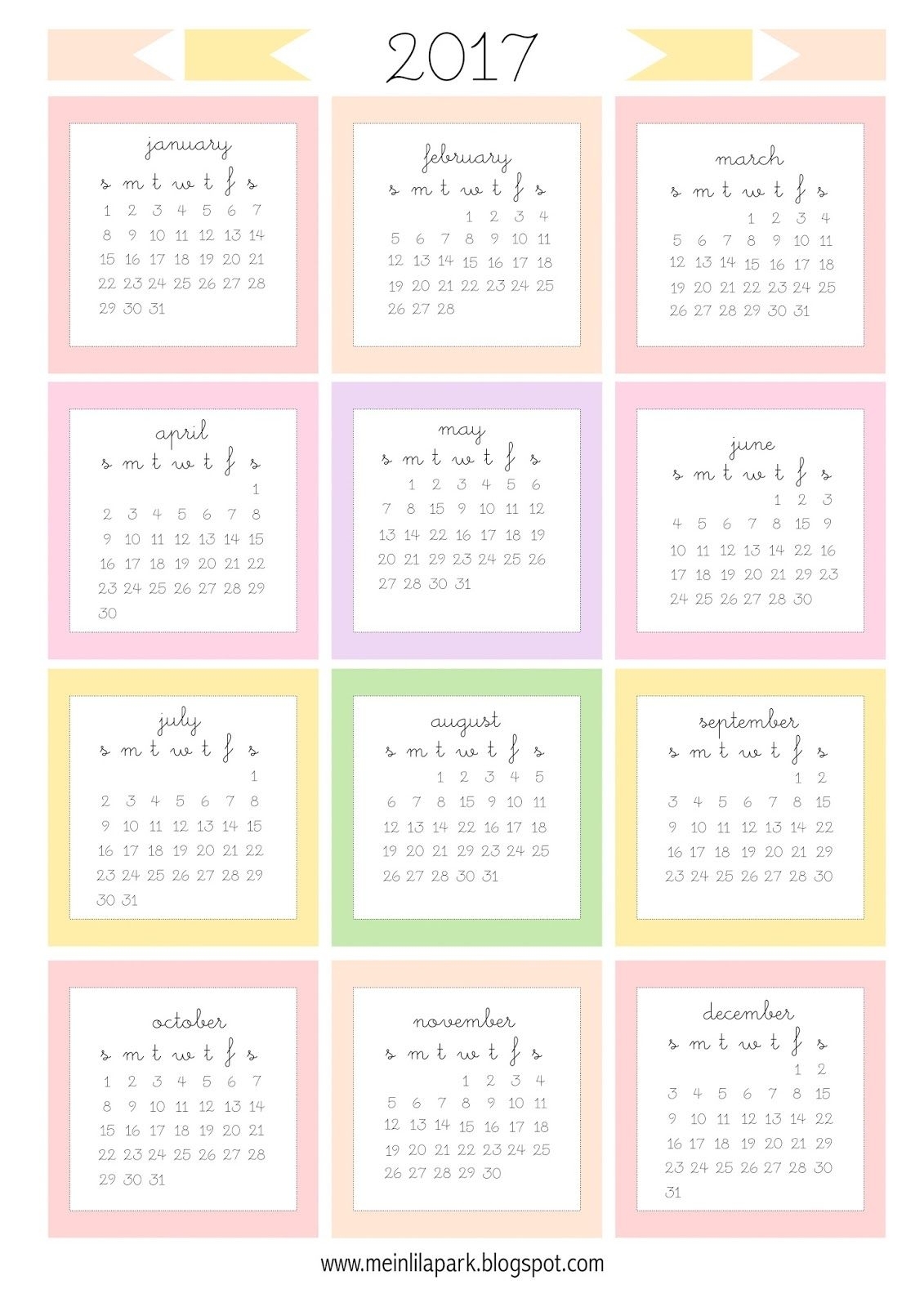 Free Printable 2017 Mini Calendar Cards - Bullet Journal