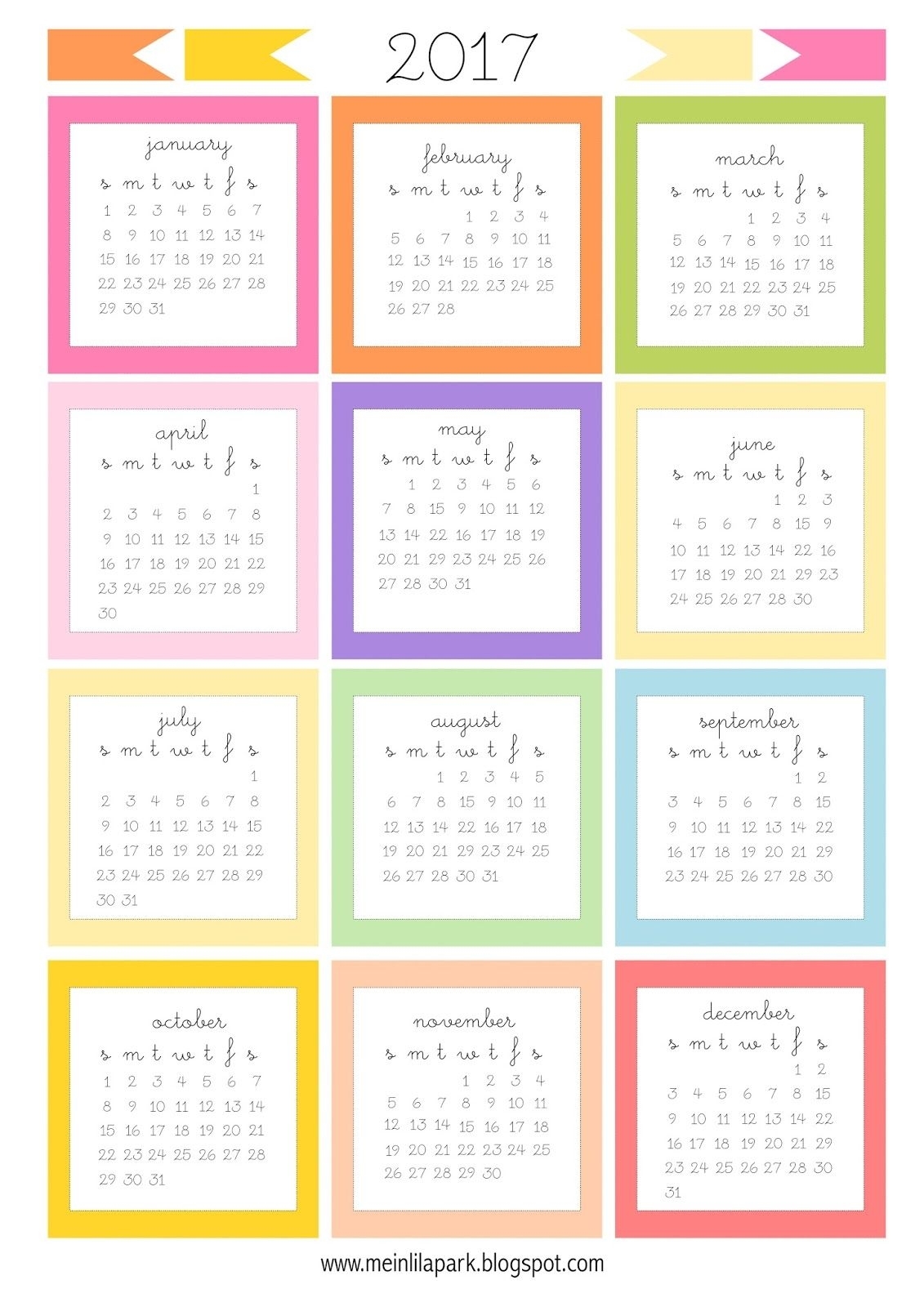 Free Printable 2017 Mini Calendar Cards - Bullet Journal