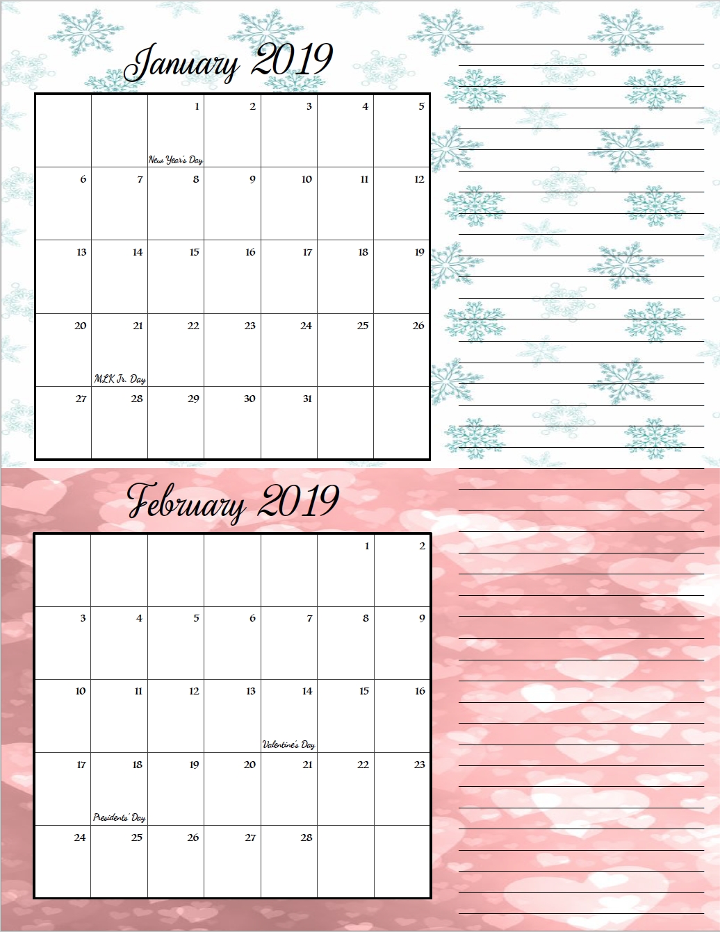 Free Printable 2019 Bimonthly Calendars | Calendar Design