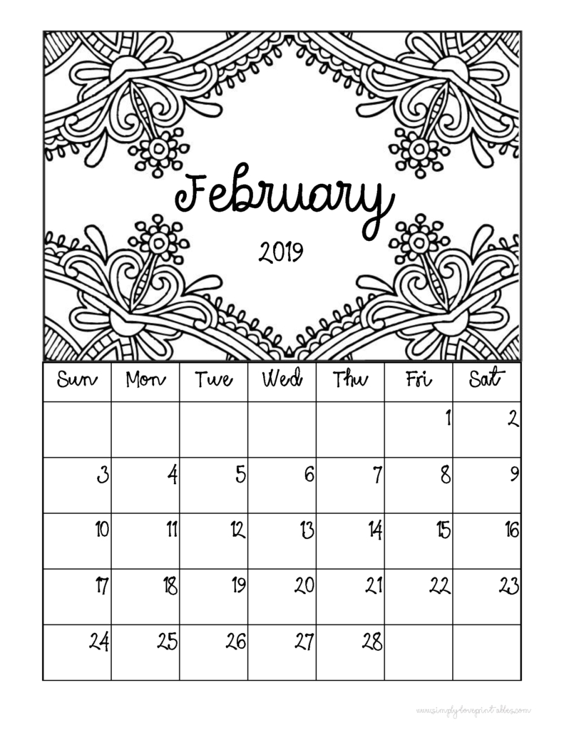 Free Printable 2019 Monthly Coloring Calendar Pages -