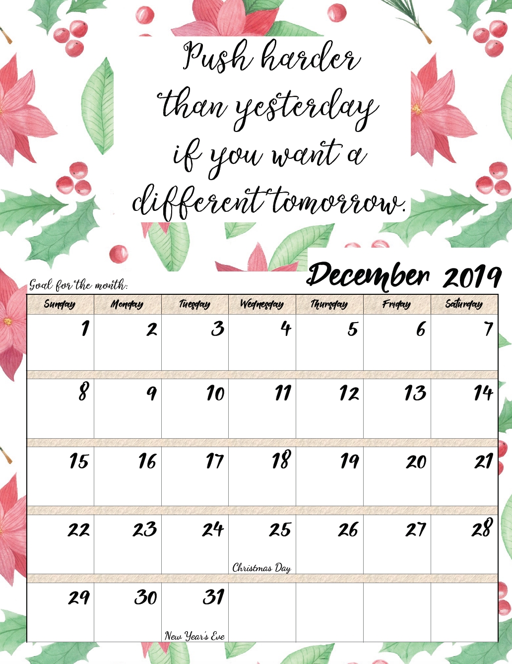 Free Printable 2019 Monthly Motivational Calendars