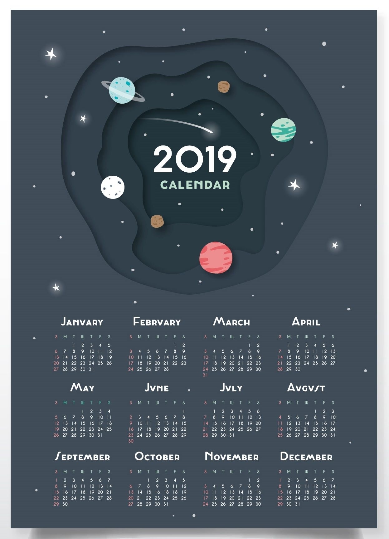 Free Printable 2019 Wall Desk Calendars Designs | Free