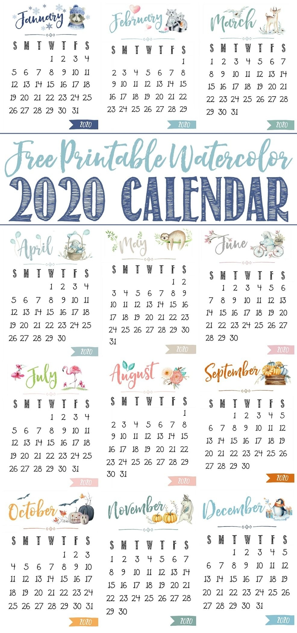 Free Printable 2020 Calendar | Free Printable Calendar, Free