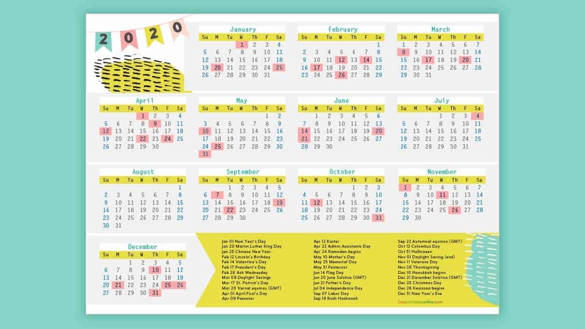 Free Recipe Calendar 2020 | Month Calendar Printable