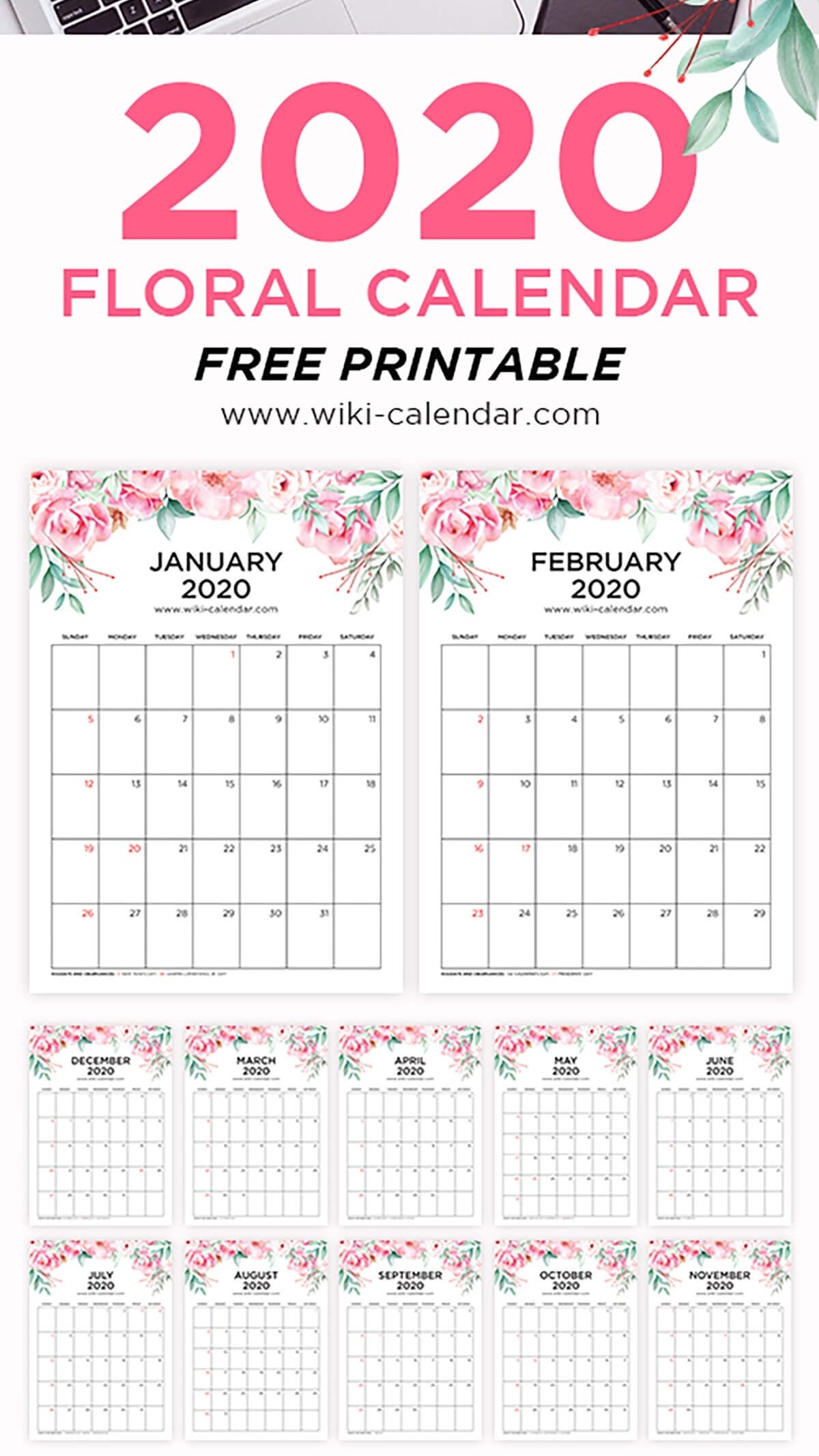 Free Printable 2020 Floral Calendar