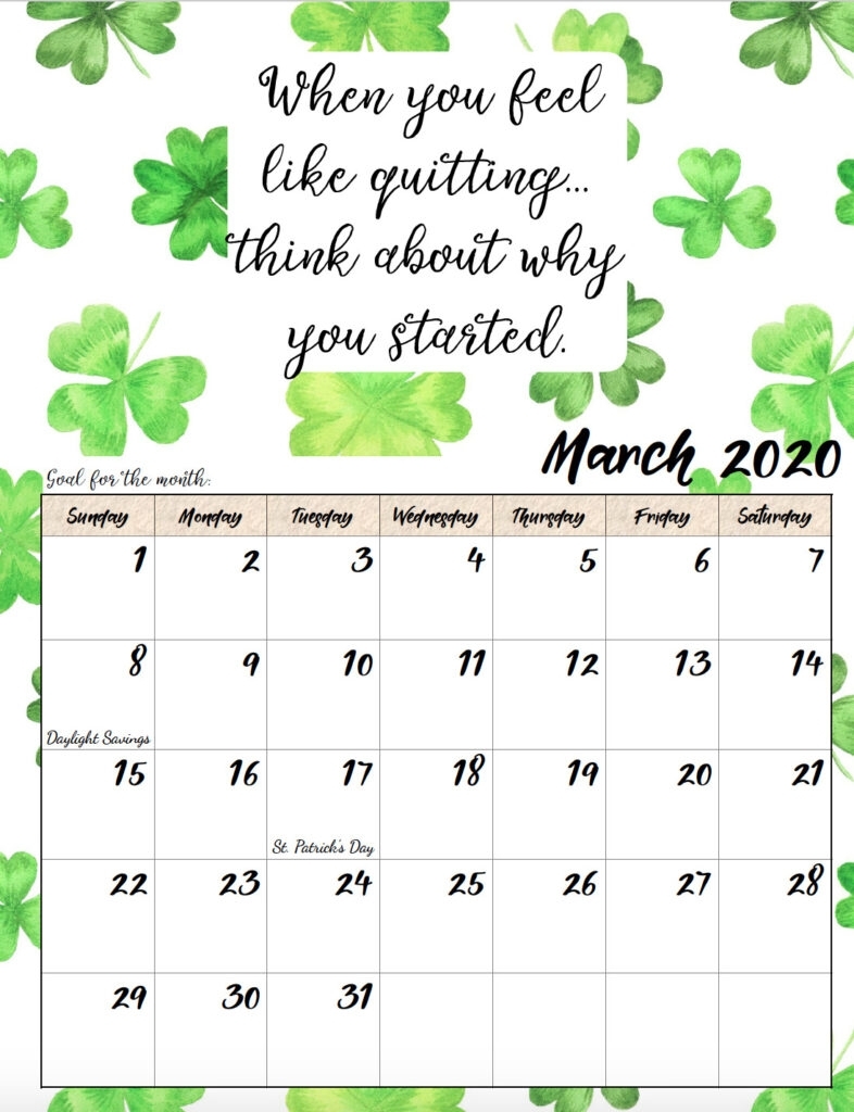 Free Printable 2020 Monthly Motivational Calendars