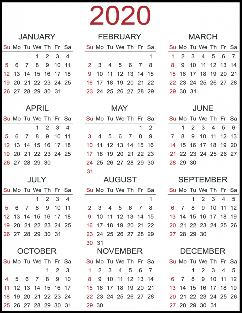 Free Printable 2020 Yearly Calendar Template | Best