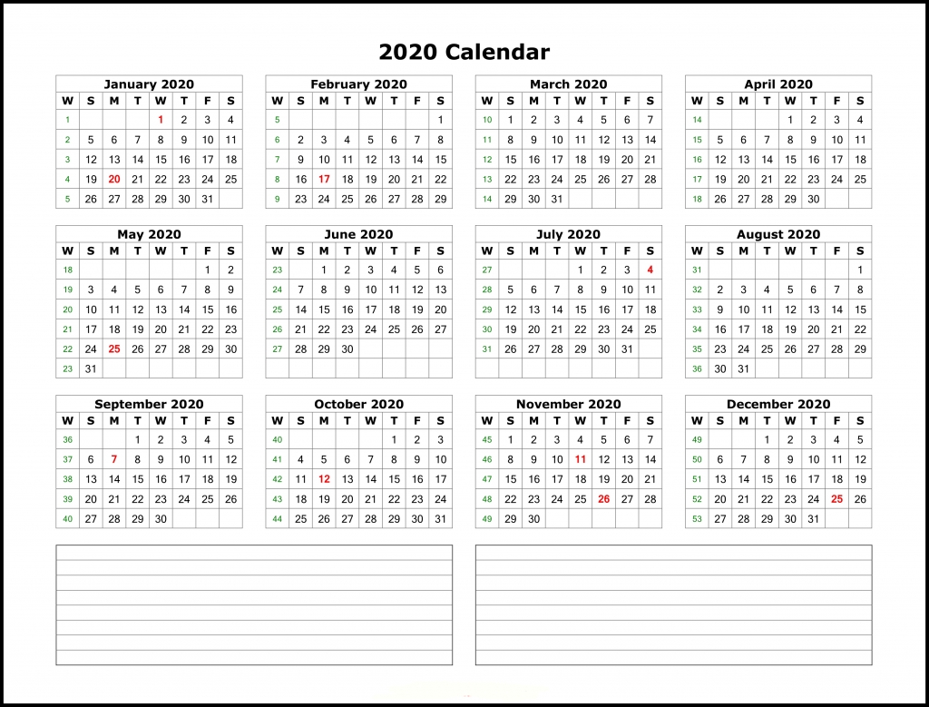 Free Printable 2020 Yearly Calendar Template | Best