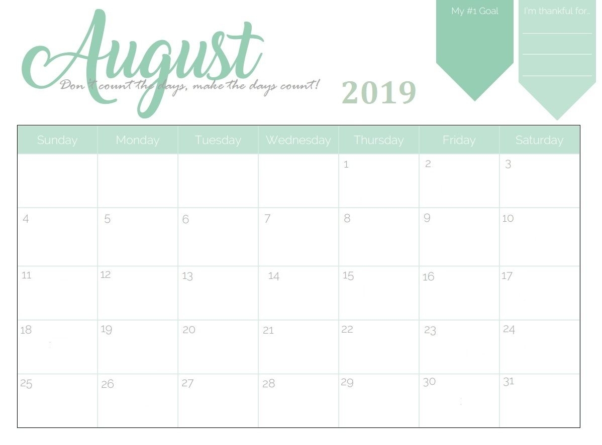 Free Printable August 2019 Planner Calendar | Calendar March