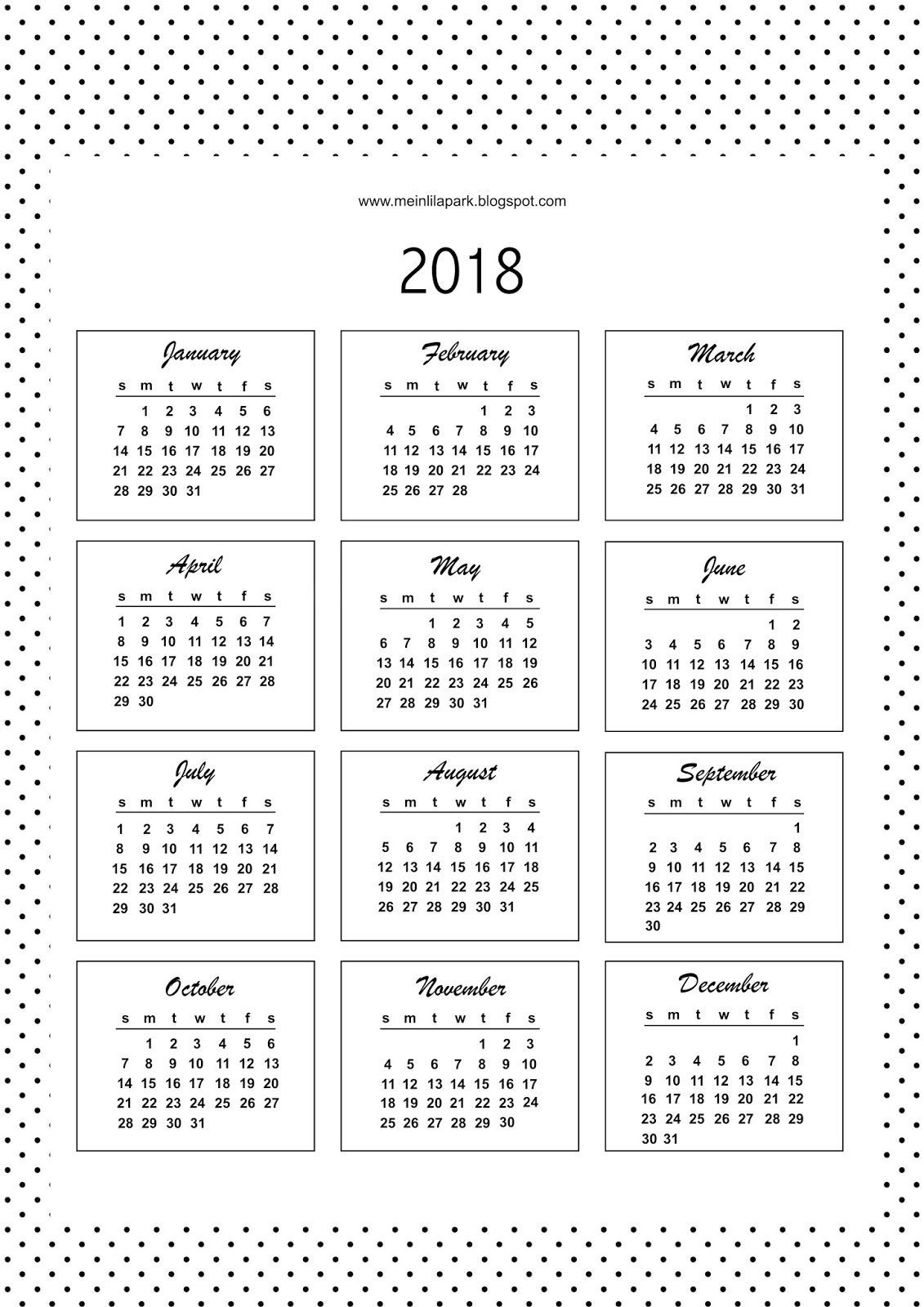 Free Printable Bullet Journal Calendar Cards 2018 | Bullet