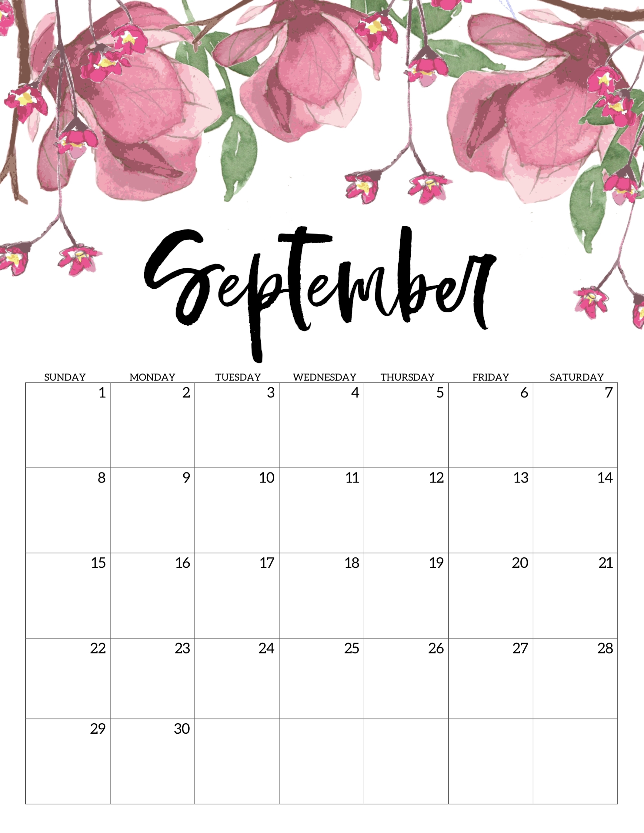 Free Printable Calendar 2019 - Floral - Paper Trail Design