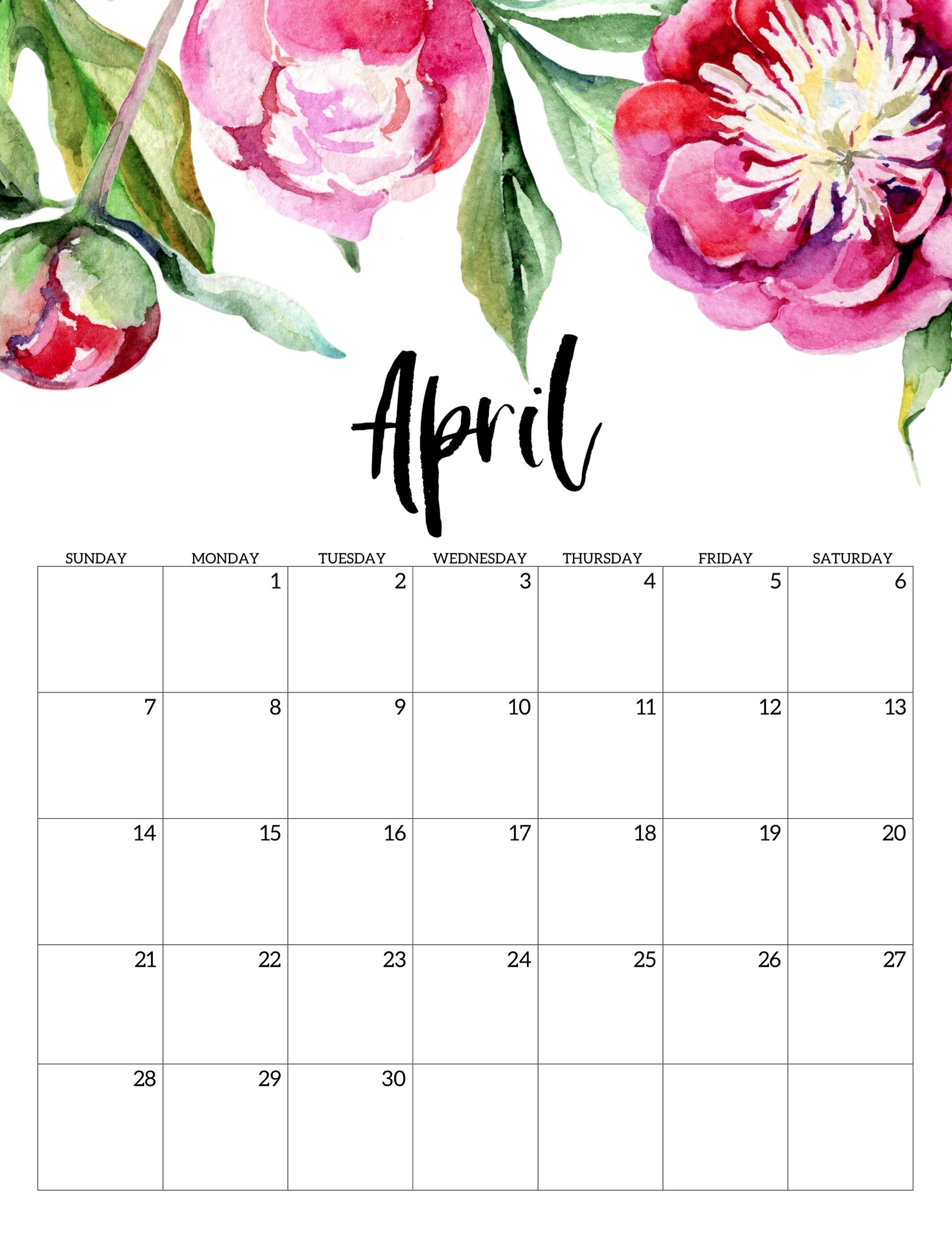 Free Printable Calendar 2019 - Floral | Print Calendar, Free