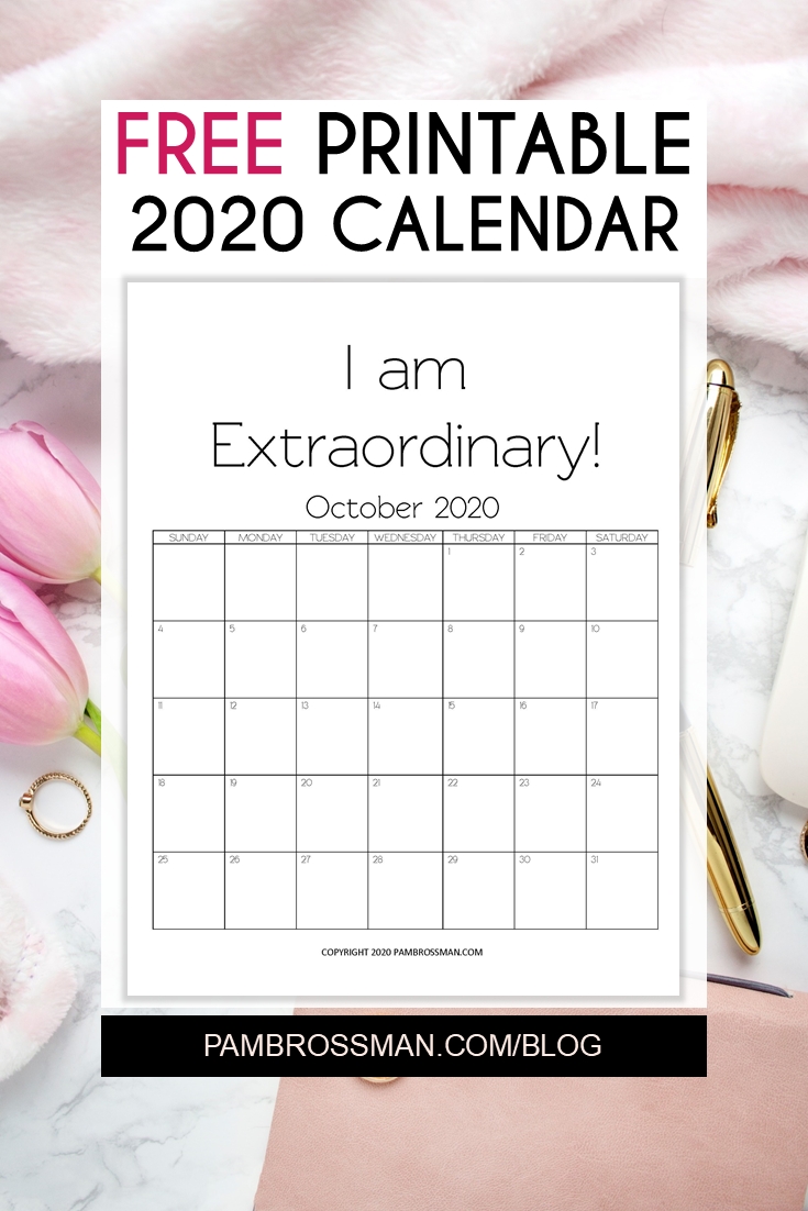 Free Printable Calendar 2020 - Pam Brossman