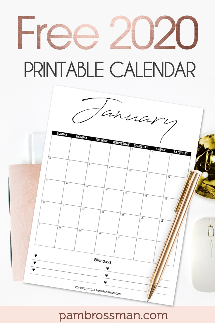 Free Printable Calendar 2020 - Pam Brossman