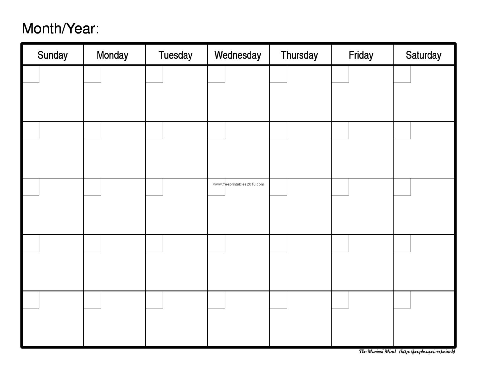 Free Printable Generic Calendar Month Calendar Printable